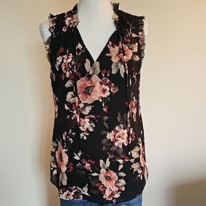 WHBM Black and Pink Floral Blouse